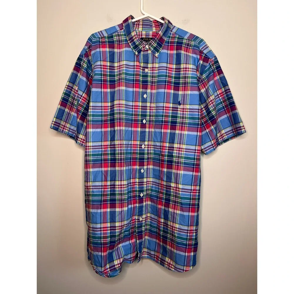 Polo Ralph Lauren Pink Blue Yellow Plaid Prep Old Money Short Sleeve Shirt 2XLT